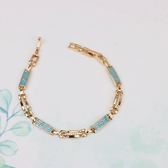 Rose Gold Bracelet with Blue Enamel and Crystals, XPBL0682 - Picture 2 of 12